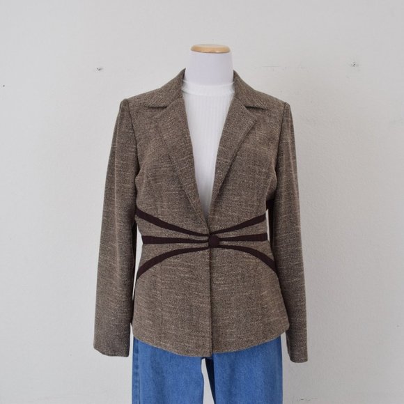 Vintage 90s Tweed Brown Jacket size 12 - Picture 3 of 10